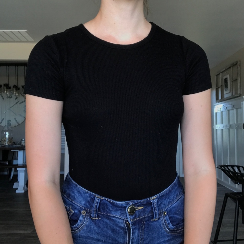 Black Ribbed Bodysuit